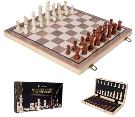 Schachspiel Holz Magnetisch, Tragbares Schachbrett Faltbar mit Figuren, Klappbar Reiseschach für Unterwegs, Hochwertiges Brettspiel Pädagogisches Geschenk für Kinder Erwachsene Anfänger, 29x29cm