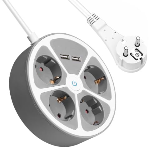 RealMade 4-Fach Steckdosenleiste mit 2 USB-A, Schalter und 3 m Kabel, runde Mehrfachsteckdose für Zuhause und Büro, 3680 W, 16 A, Weiß