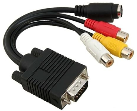 ELAYARD Adaptateur Vga vers 3rca Noir en Cuivre Pur Gaine PVC | Conversion Svga vers S-vidéo, Câble Noir pour Sortie Audio-vidéo, Format Compact pour Branchement Simple