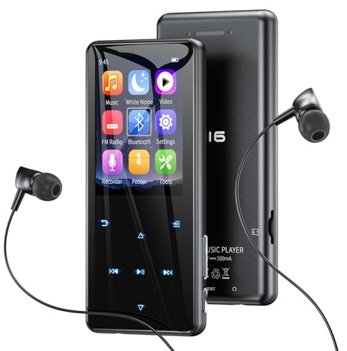 MP3 Player Bluetooth 5.3 64GB mit 2,4 Display, Touch-Tasten & Lautsprecher | Metallgehäuse, 45 Std. Wiedergabe, 18 beruhigende Sounds, FM-Radio, bis 128GB erweiterbar