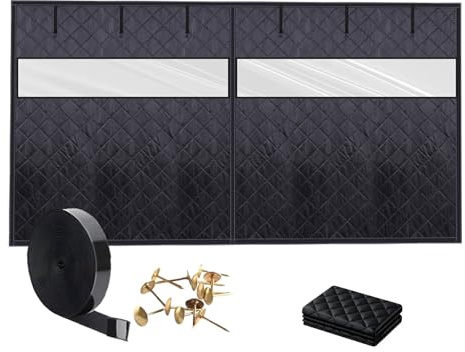 Magnetic Garage Door Insulation Kit Garage Door Screen for Winter Thermal Insulated Windproof Curtain Cover with Clear Window Blanket for Weatherproof Windproof Soundproof(Black Visible)