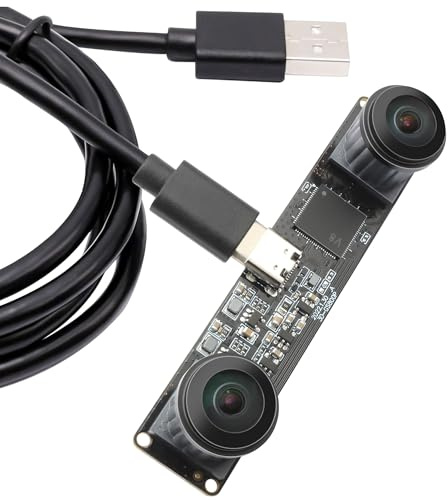 IFWATER Global Shutter Hochgeschwindigkeits-USB-Kamera, 210 fps, 180 ° Fischaugen-Monochrom-Doppelobjektiv, Stereo-3D-Vision, Plug-and-Play, für 3D-Druck/Lightburn/QR-Scanning/VR/Gesichtserkennung