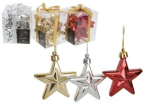 Homestreet Christbaumkugeln mit Sternen, in Gold, Silber oder Rot (Gold), 10 Stück