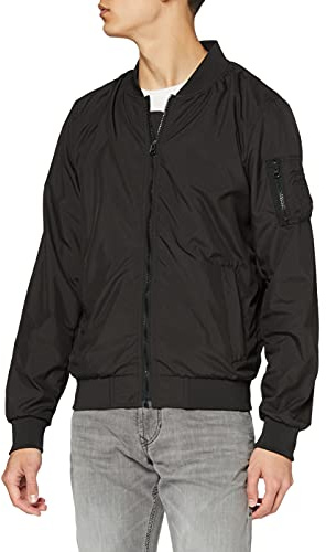 Build Your Brand Men's Nylon Bomber Jacket, Black (Black 00007), XX-Large