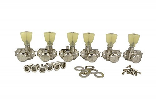Kluson Revolution Druckguss-Mechaniken, 3 pro Seite, Pearloid-Keystone-Knopf, vernickelt, mit Arretierung