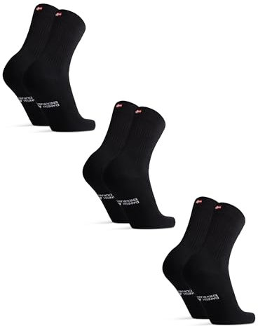 DANISH ENDURANCE Chaussettes de Tennis en Coton, Respirantes & Renforcées, Homme Femme, Lot de 3 ou 6, Noir, 43-47
