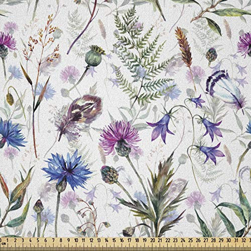 ABAKUHAUS Distel Stoff als Meterware, Aquarell-Wildblumen, Microfaser Multi Zweck Dekostoff für Kunsthandwerke, 3M (230x300cm), Weiß und Lila
