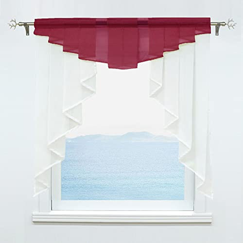 ESLIR Scheibengardine mit Tunnelzug Kleinfenster Gardinen Küche Bistrogardinen Transparent Stores Fenstergardine Voile Beere BxH 120x145cm 1 Stück