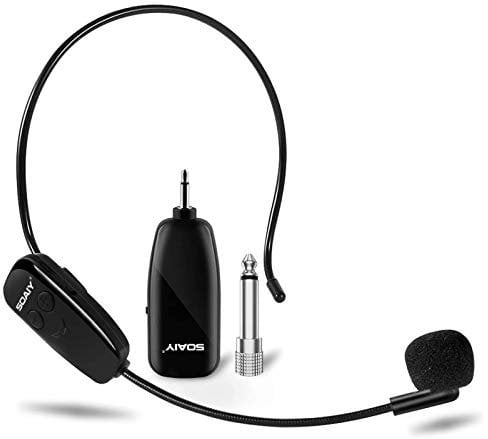 SOAIY UHF 2 in 1 Microfono Wireless Professionale Microfono Archetto Wireless Auricolare/a mano,Trasmissione 50 metri Microfono Wireless per voce Amplificatore Presentazione Insegnamento Lezioni
