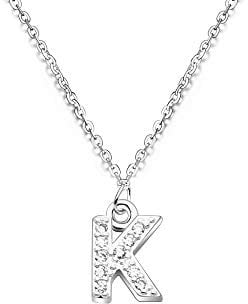bifriend S925 Silver 26 Initial English Letter Crystal Chain Necklace For Women Girl Best Gift (K)