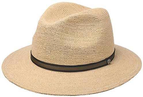 Borsalino Chapeau Malléable en Paille Crochet Femme/Homme - Made in Italy de Soleil d'été Plage avec Ruban Gros Grain Printemps-été - 55 cm Nature