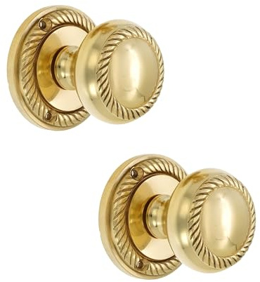 Infinity Decor Traditionelle Türknäufe aus poliertem Messing, georgianisch, 50 mm, massives Messing, rund, gefedert, Türgriff-Set für Innen- und Außentüren