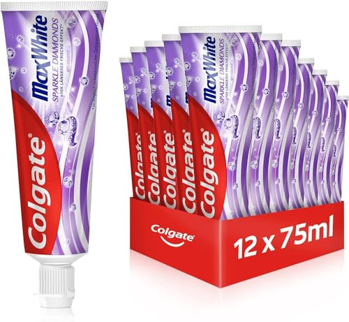 Colgate Zahnpasta Max White Sparkle Diamonds 12x75 ml – ideale Zahnaufhellung für glattere und weißere Zähne – stellt das natürliche Zahnweiß wieder her und erfrischt den Atem anhaltend