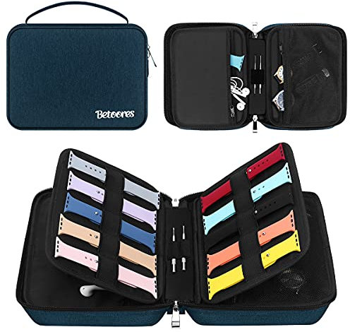 Betoores Organizer per Cinturini, Impermeabile per Custodia Cinturino per Orologio, Borsa per Tenere 20 Banda, Compatibile con Cinturino per Smart watch, Apple Watch - Blu