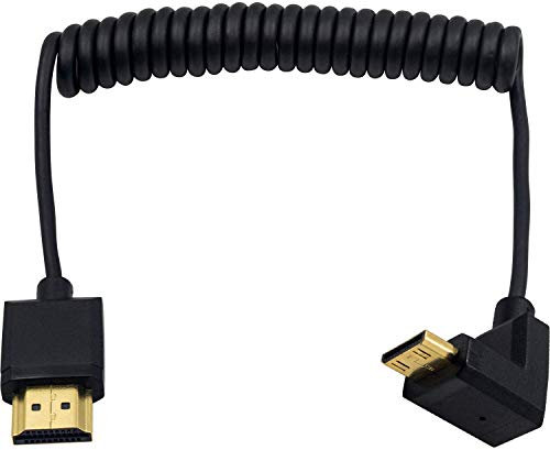 Duttek Cavo da mini HDMI a HDMI standard, cavo a spirale da mini HDMI a HDMI, ultra sottile da HDMI maschio a mini HDMI maschio, supporto 4K Ultra HD, 1080p, 3D (HDMI 2.0)(1,2 m)(angolo superiore)