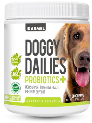 Doggy Dailies Probiotics for Dogs - Canine Supplements for Digestive and Immunity Support - Skin Health and Itch Support - Vitamin Treats - Veterinarian Formulated Probiotic
