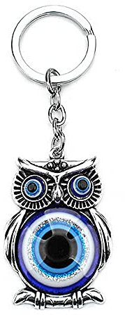 HEYU Niedliche Eulen-Schlüsselanhänger, Eule aus Kristall und Metall, Gold, Gestreifte Kleidung, Karabinerverschluss, Unisex, Erwachsene, Modebewusste, Geschenkgeber, Blau