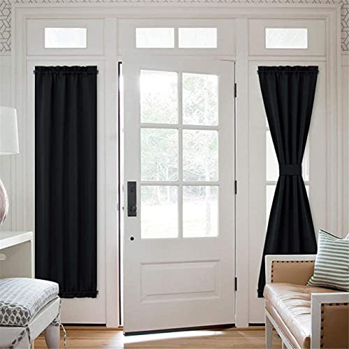 LINFKY Rideaux De Porte Occultants - Panneau De Confidentialité à Isolation Thermique pour Fenêtre pour Salon Rideau De Porte en Verre Coulissant Français avec Embrasse (Noir,64 x 182 cm, 1 Panel)
