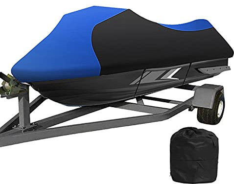 Trailerable PWC Watercraft Jet Ski Abdeckung 600D Wasserdicht Oxford-Tuch Personenwasserfahrzeuge Persenning, Passend für Länge 348cm-356cm Jetski,Blue Black