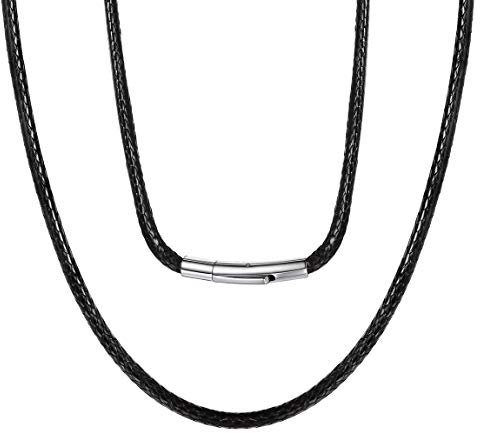 ChainsPro Cordon pour Pendentif,Corde Tressé Collier en Cuir Noir de Simili avec Fermoir en Acier Inoxydable,Épaisseur 3mm-Longuer 20(50 cm),Bijoux Surfer à la Mer,Piscine,Plage pour Hommes Femmes