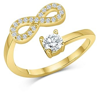 Zirkonia Ring mit Initialen Gold | Pärchen Ringe für Mädchen Geschenk für Freundin, Freund | Ring mit Buchstabe | Frauen Ring als Schmuck Ringe zum Jahrestag | Verstellbare Ringe in Gold (Infintiy)