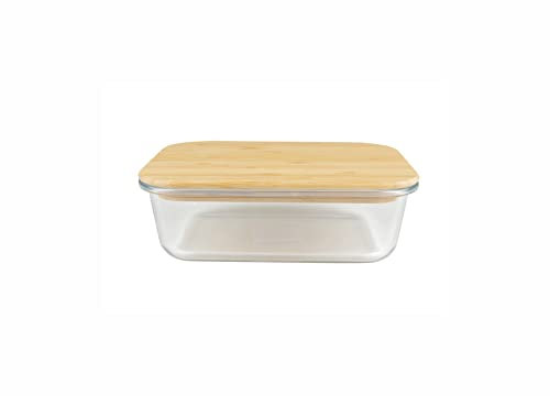 Birambeau - Ustensiles de Cuisine - Boîtes en Verre - Boîtes Alimentaire Hermétiques - Couvercle en Bambou - 1050mL