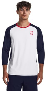 Under Armour Men's Utility 3/4 Performance Shirt, (100) White/Midnight Navy/Red, Large