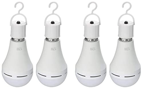 Lixada Lot de 4 ampoules LED E27 rechargeables avec batterie (ampoule à incandescence pour camping, tente) 12 W 450 lm 6000 K blanc neutre