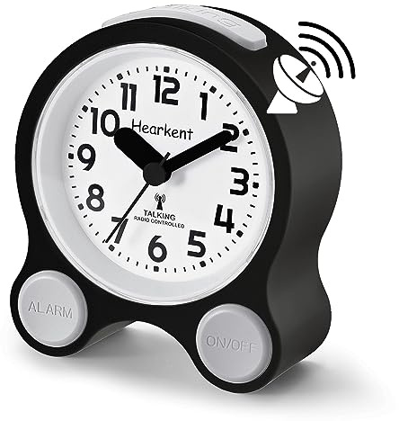 Hearkent Atomic Talking Clock Clear Time Date Light, 5 Alarms,Snooze, Black