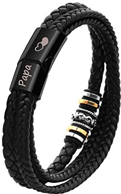 Angerla Papa Armband Vatertagsgeschenk - GravurMein Papa ist der größte Held/Bester PapaLeder Armband Edelstahl Armband Geschenk für Papa Vater (PAPA)