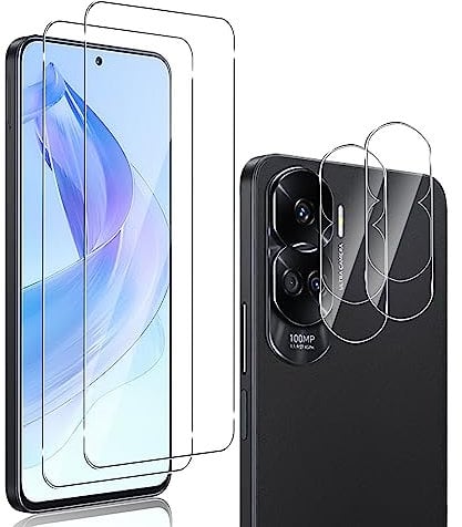 QULLOO [2+ 2 Piezas Protector de Pantalla para Honor 90 Lite 5G + Protector de Lente de cámara,9H Dureza Vidrio Templado Sin Burbujas Film Cristal Templado para Honor 90 Lite