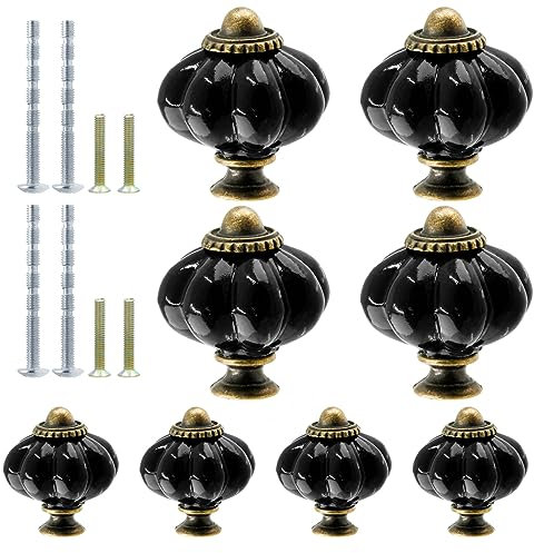 suiwotin 8 Stück Keramik-Kürbis-Knäufe, schwarze Keramik-Schrankknäufe, Vintage-Kommodenknöpfe, Retro-Knöpfe, dekorative Schubladenknöpfe für Schminktisch, Schrank, Möbel