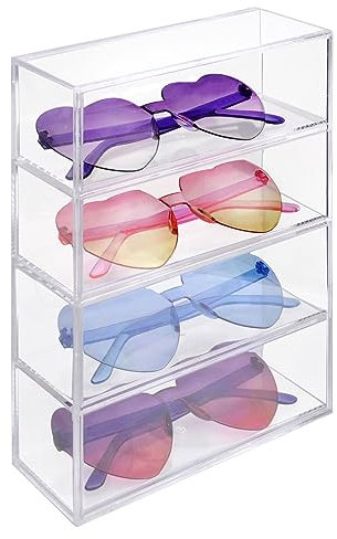 Scatola porta occhiali con 4 cassetti, Contenitore per occhiali Espositore per occhiali in plastica Portaocchiali perfetto porta gioie o porta cosmetici trasparente Per occhiali da sole o da vista