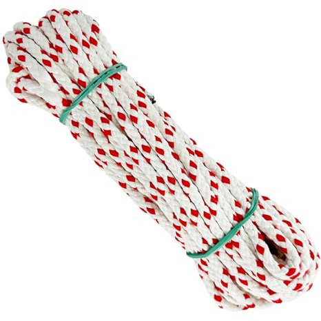 Mattes Polyester Kordelseil, 6MM * 10M, für Heimwerken, Markisen, Camping, Banner. Weiß mit Rot