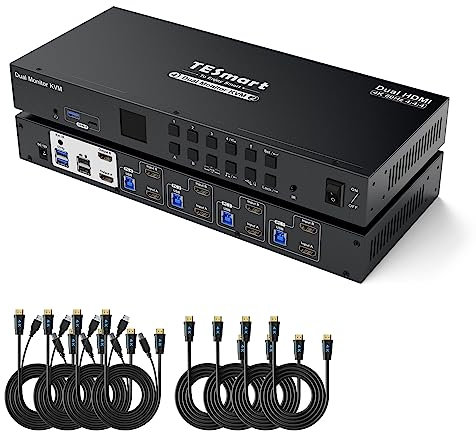 TESmart 4K@60Hz HDMI KVM Switch, 4 Computers 2 Monitors, with Privacy Lock | EDID Emulation | USB 3.0 Hub | Audio | Hotkey Switch | Remote Control | Dual Monitor KVM Switch, for Multi-PC Setup