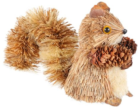 HOMSFOU Straw Woven Squirrel Christmas Straw Squirrel Figurine Holiday Xmas Tree Hanging Decor Animal Garden Sculpture Shelf Tabletop Ornament