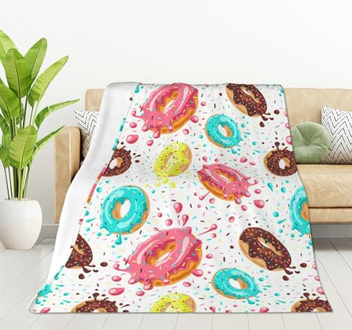 HGOD DESIGNS Donuts mit rosa Decke, Fleece-Überwurf, Schokoladenbraun, blaue Minzglasur, Falldecke für Damen, zitronenfarben, flauschige Plüschdecke für Bett, Couch, Sofa, Stuhl, Büro (101,6 x 127 cm)