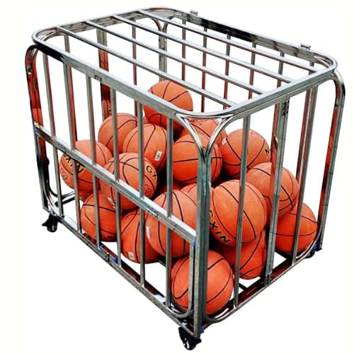 DDZJTPP Carrello Porta Palline Cesto Carrello Portapalloni per Palloni da Basket,Scuola All'aperto Gabbia Impilabile per Pallavolo con Ruote,Supporto per Pallacanestro in Acciaio Inox,90x80x80cm