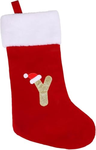 VEYLIN 20 Inch Christmas Stockings Large Embroidered Stockings Plush Embroidered Stockings Christmas Stockings with Letters(Y), Embroidered Stockings Christmas Stockings for Kids/Adult Red Letter