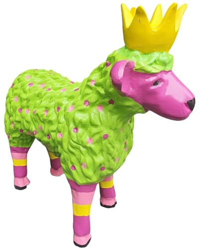 Aspinaworld Gartenfigur Schaf 45 cm grün mit Krone – Weidetierfigur mit Punkten, Bauernhof Deko Tierfigur wetterfest
