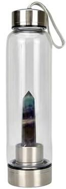 Queemie Colorée Cristal Verre Eau Bouteille, Pierre Précieuse Centre Infusé Foncé Coloré Quartz Coupe de Sports Obélisque Baguette Énergie Coupe pour Naturel Guérison Bien-être