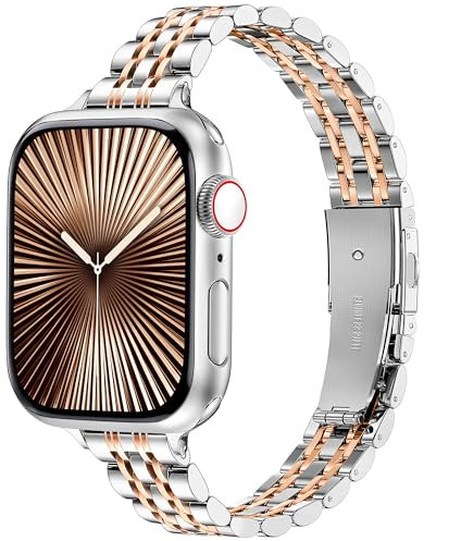 Vamyzji Metall für Apple Watch 42mm(Series 10) 41mm 40mm38mm, Damen Silm Edelstahl Metall kette iWacth Armband, Kompatibel mit Apple Watch Armband Serie 10 9 8 7 6 SE 5 4 3 2 1