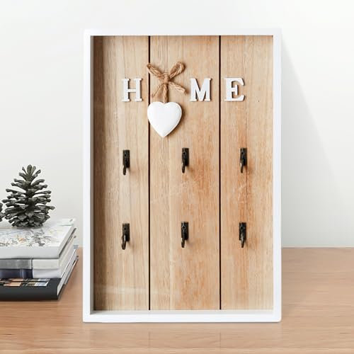 WIYETY Boîte à Clés en Bois: Boîte à Clés Murale en Bois avec 6 Crochets, Armoire à Clés Moderne en Bois, Porte Clef Mural en Bois, Boîte de Clés Armoire à Blés pour Salon, Chambre à Coucher, Cuisine