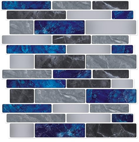 ANHUIB 10 Sheets Tiles Self Adhesive Kitchen Backsplash Wall Stickers Peel and Stick Tiles Kitchen 30×30 Waterproof Tile Decals for Bathroom Blue Self Adhesive Wall Tile Marble Sticker