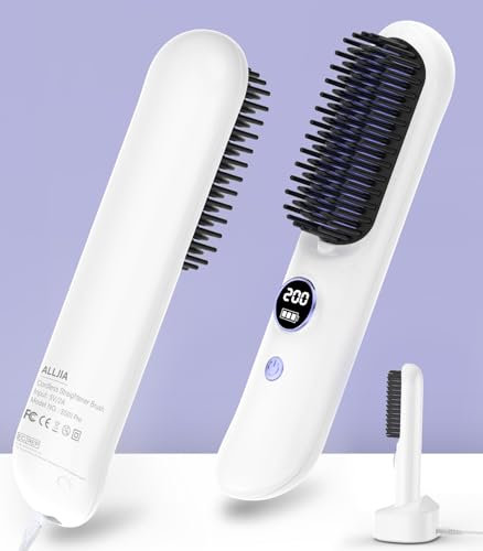 Hair Straightening Brush Cordless UK - 2025 Rechargeable Small Hair Straightener Comb for Travel, USB 8400mAh Hot Smooth Heated Brush for Hair Styling (Pearl White)
