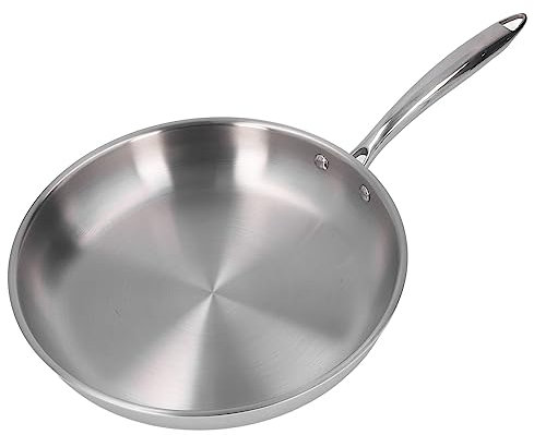 Poêle à frire triple épaisseur, poignée non revêtue, en acier inoxydable 304, 30 cm, batterie de cuisine professionnelle, poêle à frire (30 cm)