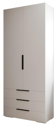 MEBLE KRYSPOL Inova 1 2D3SZ Aufbewahrungsschrank mit Schubladen, Stangen und Regalen - 2-türiger Schrank - für Schlafzimmer, Jugendzimmer, Flur - 236,7x100x47cm - Weiß, Handgriff Schwarz