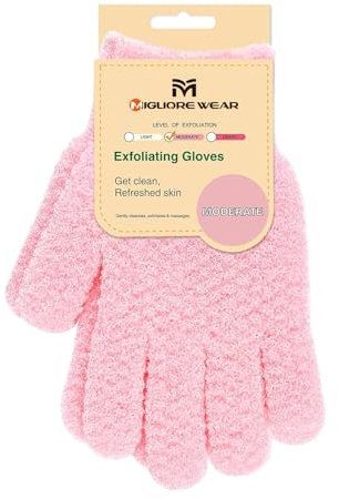 Migliore Wear 2PCS Exfoliating Gloves, 2 DISTINCT TEXTURES Body Scrub Gloves, Natural Bath/Shower Scrubber Gloves, Beauty Loofah Body Exfoliator Mitt with Hanging Loop(Moderate)
