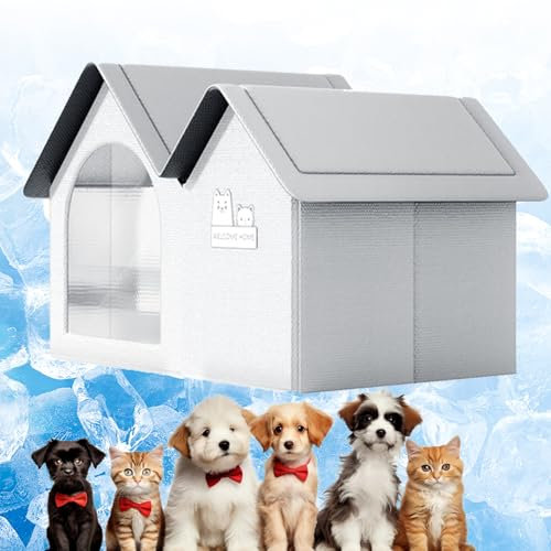 Donubiiu Kühlhaus für Katzen, Katzen Kühlhaus,Pet Cooling House,Cat Air Conditioning House Cat Cooling House,Faltbare Haustier Kühlung Katze Klimatisiertes Haus Mit 10 Kühlakkus (L)