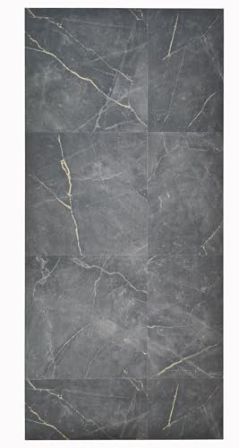 Zabapure Tadi & Imperio1979 Langer Teppich, Vinyl, Anthrazit, Marmormuster, für Küche, Vinyl-Teppich, Wohnzimmerteppich, rutschhemmend, mit grauen Details.